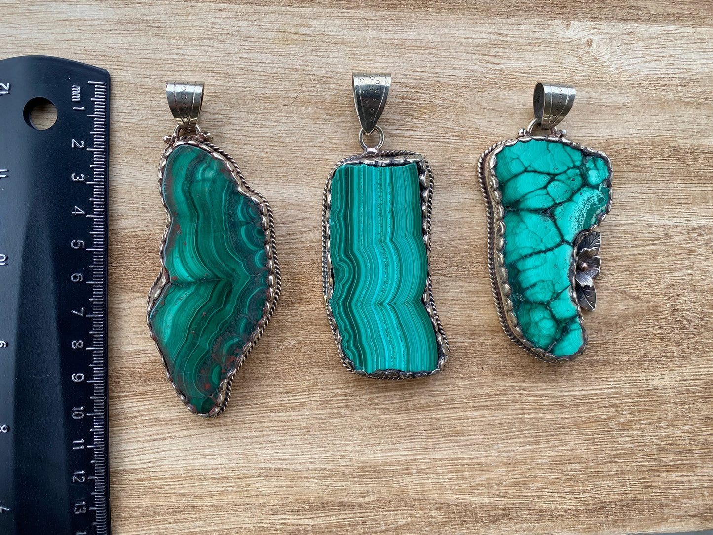 Raw Malachite Slab Natural Stone Tibetan Silver Pendant, Ethnic Jewelry, Energy Stone Pendant, Birthstone, Healing Crystal, Freeform Stone