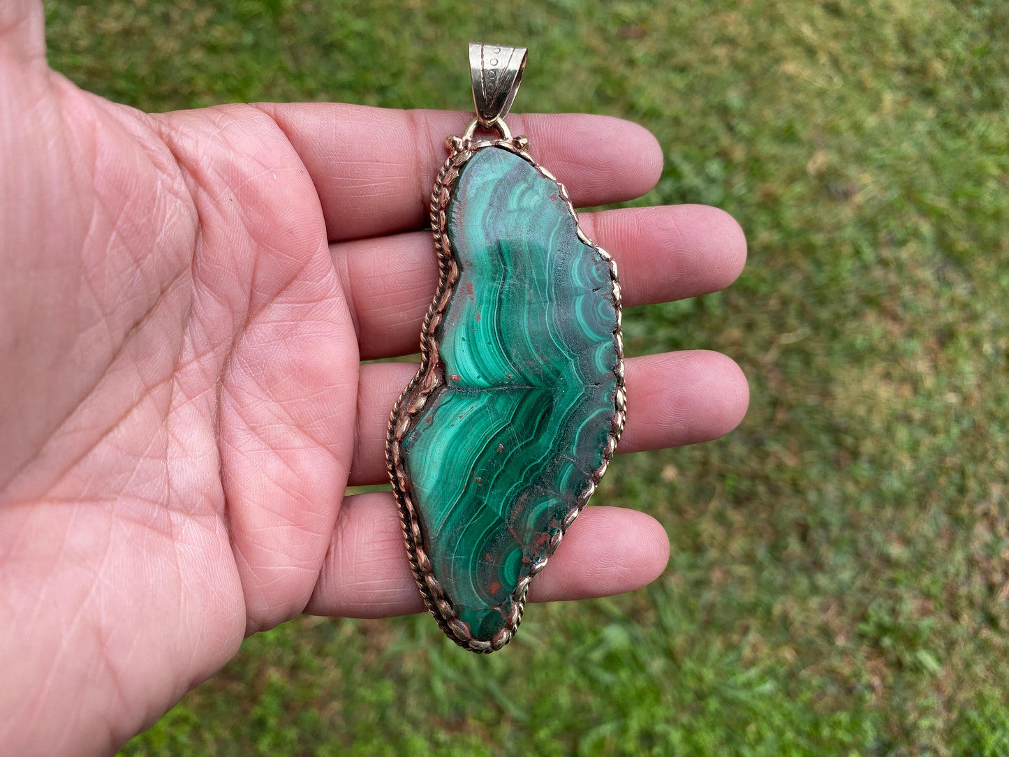 Raw Malachite Slab Natural Stone Tibetan Silver Pendant, Ethnic Jewelry, Energy Stone Pendant, Birthstone, Healing Crystal, Freeform Stone