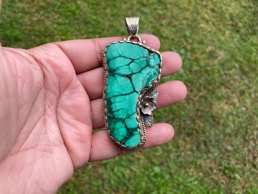 Raw Malachite Slab Natural Stone Tibetan Silver Pendant, Ethnic Jewelry, Energy Stone Pendant, Birthstone, Healing Crystal, Freeform Stone