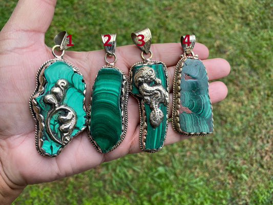 Raw Malachite Slab Natural Stone Tibetan Silver Pendant, Ethnic Jewelry, Energy Stone Pendant, Birthstone, Healing Crystal, Freeform Stone