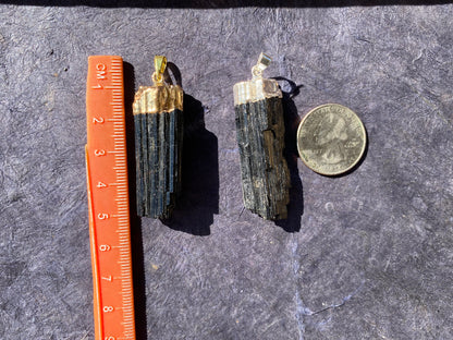 Raw Natural Black Tourmaline with Gold or Silver Electroplated Pendant, Pendant for Men or Women, Natural Stone, Pendant for Chain Necklace
