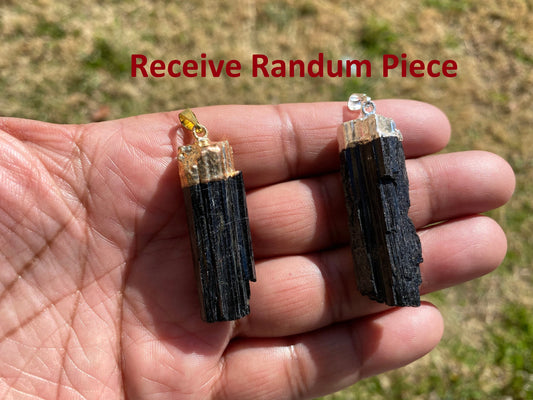 Raw Natural Black Tourmaline with Gold or Silver Electroplated Pendant, Pendant for Men or Women, Natural Stone, Pendant for Chain Necklace