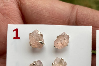 Raw Natural Morganite Stud Earrings, Sterling Silver, Rough Morganite Stud Earrings, Morganite Jewelry, Prong Earring, Gemstone Post Earring