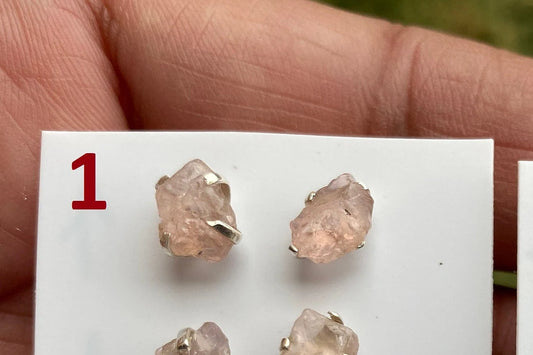 Raw Natural Morganite Stud Earrings, Sterling Silver, Rough Morganite Stud Earrings, Morganite Jewelry, Prong Earring, Gemstone Post Earring