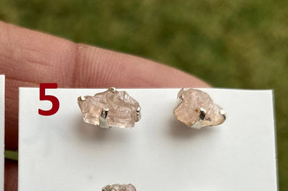 Raw Natural Morganite Stud Earrings, Sterling Silver, Rough Morganite Stud Earrings, Morganite Jewelry, Prong Earring, Gemstone Post Earring