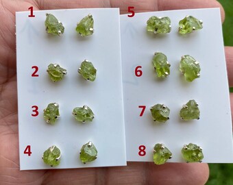 Raw Natural Peridot Gemstone Sterling Silver Stud Earrings, Peridot Earrings, Prong Stud Earring, August Birthstone, Ear Stud, Bridesmaid
