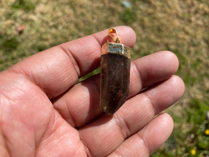 Raw Pointed Smoky Quartz Gold Electroplated pendant, Rough Natural Stone Jewelry, Crystal Pendant, Pendant for Chain Necklace, Birthstone