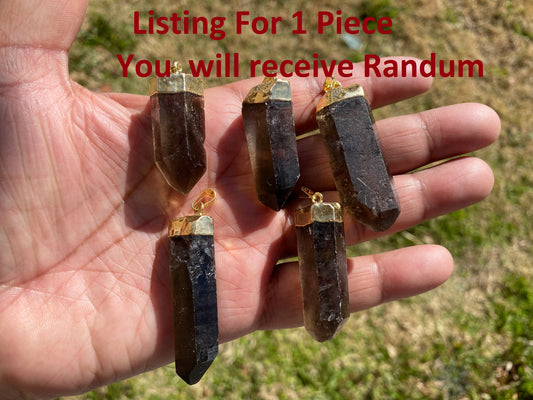 Raw Pointed Smoky Quartz Gold Electroplated pendant, Rough Natural Stone Jewelry, Crystal Pendant, Pendant for Chain Necklace, Birthstone