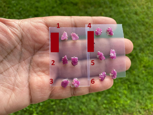 Raw Ruby Gemstone Studs Earring, Sterling Silver Earrings, July Birthstone, Rough Ruby Healing Crystal Earring, Raw Ruby Earrings For Women