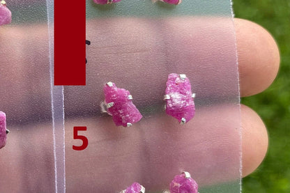 Raw Ruby Gemstone Studs Earring, Sterling Silver Earrings, July Birthstone, Rough Ruby Healing Crystal Earring, Raw Ruby Earrings For Women