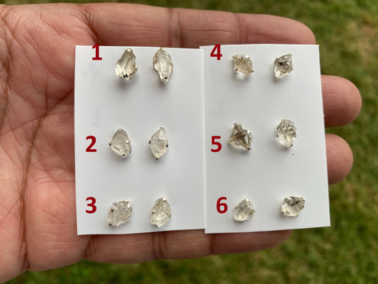 Raw Small Herkimer Diamond Stud Earrings, Sterling Silver, Healing Crystal Earring, Natural Gemstone Jewelry, Anniversary Gift, Bridesmaid