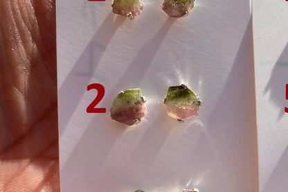 Raw Watermelon Tourmaline Stud Earring, Sterling Silver Studs, Rough Gemstone Earrings, Raw Tourmaline Stud Earrings, Natural Stone Jewelry