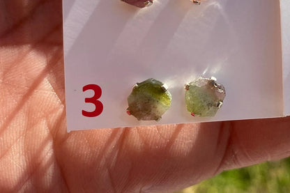 Raw Watermelon Tourmaline Stud Earring, Sterling Silver Studs, Rough Gemstone Earrings, Raw Tourmaline Stud Earrings, Natural Stone Jewelry