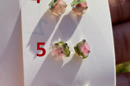 Raw Watermelon Tourmaline Stud Earring, Sterling Silver Studs, Rough Gemstone Earrings, Raw Tourmaline Stud Earrings, Natural Stone Jewelry