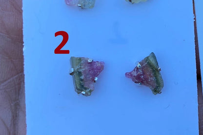 Raw Watermelon Tourmaline Sterling Silver Stud Earrings, Elegant, Dainty, Stylish Natural Stone, Rough Gemstone Earring, Raw Tourmaline Stud