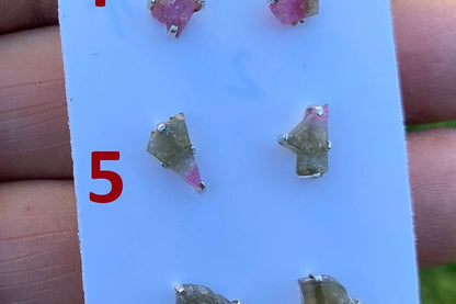 Raw Watermelon Tourmaline Sterling Silver Stud Earrings, Elegant, Dainty, Stylish Natural Stone, Rough Gemstone Earring, Raw Tourmaline Stud