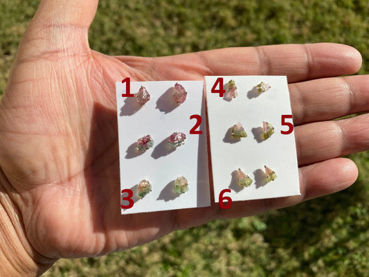 Raw Watermelon Tourmaline Studs Earring, 92.5 Sterling Silver Stud, Rough Gemstone Earring, Raw Tourmaline Prong Stud, Natural Stone Jewelry