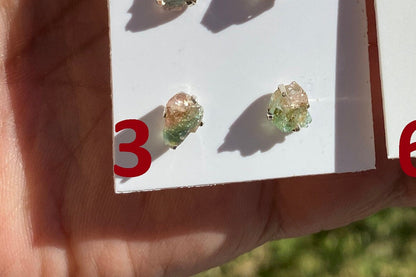 Raw Watermelon Tourmaline Studs Earring, 92.5 Sterling Silver Stud, Rough Gemstone Earring, Raw Tourmaline Prong Stud, Natural Stone Jewelry