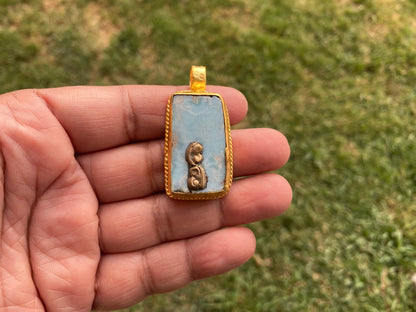 Raw Larimar Slab Pendant, Brushed Gold Pendant, Natural Sky Blue, Rough Larimar Jewelry, Ethnic Jewelry, Energy Stone, Birthstone