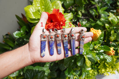 Red Coral-Enhanced Lapis Lazuli Tibetan Silver Pendant | Natural Gemstone Jewelry, Handmade Chakra Necklace, Unique Handmade Pendant Gift
