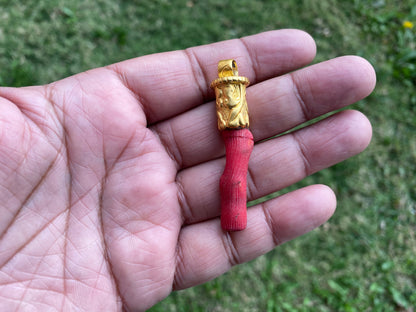 Red Dyed Branch Coral Pendant, Matte Gold Overlay, Tibetan Ethnic Bohemian, Tribal Jewelry Making, Craft Supplies, Summer Fashion Pendant