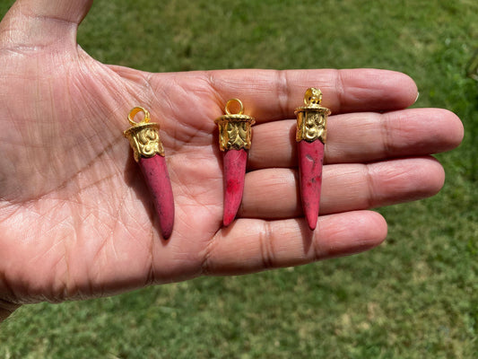 Red Turquoise Tibetan Designs Beautiful Pendant, Handmade High quality 18K Matte Gold Overlay Over Brass, Wholesale price, Hand-carved Charm