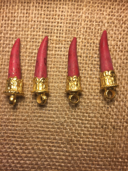 Red Turquoise Tibetan Designs Beautiful Pendant, Handmade High quality 18K Matte Gold Overlay Over Brass, Wholesale price, Hand-carved Charm