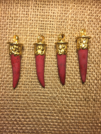 Red Turquoise Tibetan Designs Beautiful Pendant, Handmade High quality 18K Matte Gold Overlay Over Brass, Wholesale price, Hand-carved Charm