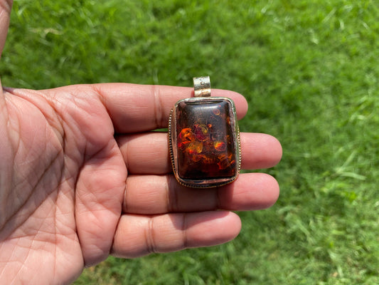 Resin Tibetan Silver Pendant, Tibetan Jewelry, Ethnic Jewelry, Pendant for Necklace, Women's Jewelry, Amulet Gift for Wellness, Boho