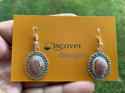 Rhodochrosite  Earrings Silver Overlay, Birthday Gift for Her, Bridesmaid Earrings, Wedding Earrings, Birthstone Earrings, Gemstone Earrings