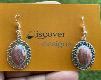 Rhodochrosite  Earrings Silver Overlay, Birthday Gift for Her, Bridesmaid Earrings, Wedding Earrings, Birthstone Earrings, Gemstone Earrings