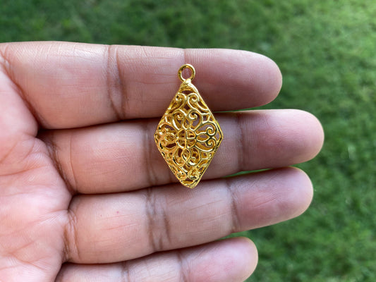 Rhombus Shapes Charm,18k Gold Overlay Over Brass Pendant,Jewelry Findings,Jewelry Making Supplies,Charms for Bracelet/Earring/Necklace, Boho