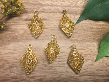Rhombus Shapes Charm,18k Gold Overlay Over Brass Pendant,Jewelry Findings,Jewelry Making Supplies,Charms for Bracelet/Earring/Necklace, Boho