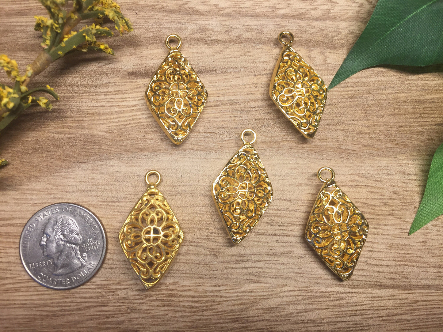 Rhombus Shapes Charm,18k Gold Overlay Over Brass Pendant,Jewelry Findings,Jewelry Making Supplies,Charms for Bracelet/Earring/Necklace, Boho