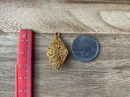 Rhombus Shapes Charm,18k Gold Overlay Over Brass Pendant,Jewelry Findings,Jewelry Making Supplies,Charms for Bracelet/Earring/Necklace, Boho