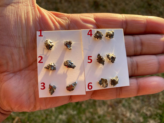 Tiny Genuine Raw Pyrite Sterling Silver Chunk Healing Stone Stud Earrings, Rieke stones , Raw Gemstone Stud , Geo Earring, Rock Stud Earring