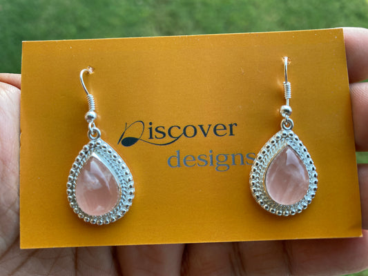 Rose Quartz Gemstone Silver Overlay Earring, Birthstone, Birthday Gift for Girlfriend, Dangle Earring, Gemstone Earrings, Bridesmaid Earring