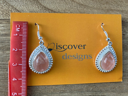 Rose Quartz Gemstone Silver Overlay Earring, Birthstone, Birthday Gift for Girlfriend, Dangle Earring, Gemstone Earrings, Bridesmaid Earring