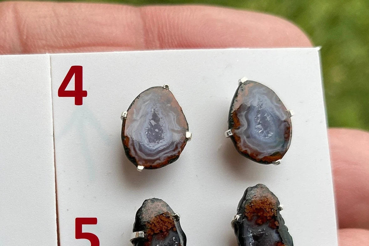 Rough Geode Stud Earring, 92.5 Sterling Silver, Geode Crystal Earrings, Raw Crystal Prong Earring, Tabasco Geode Post Earring, Druzy Earring