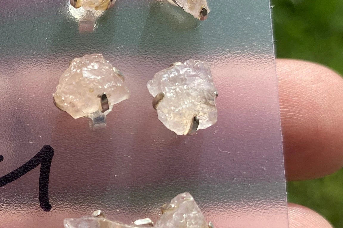 Rough Morganite 92.5 Sterling Silver Earring, Morganite Earring, Prong Earring, Natural Stone Stud Earring, Raw Gemstone Stud Earrings Post