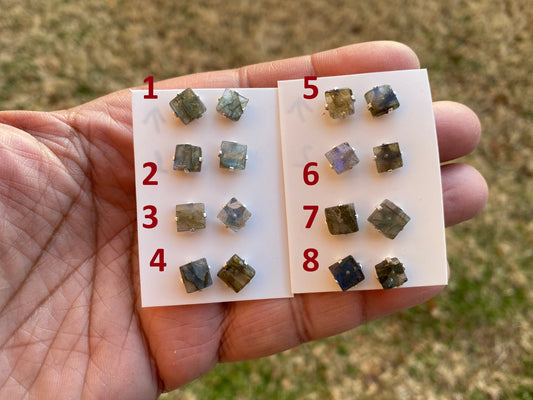 Rough Natural Labradorite Stud Earrings, Labradorite Prong Earring, Labradorite Stone Earrings, Labradorite Jewelry, Sterling Silver Earring