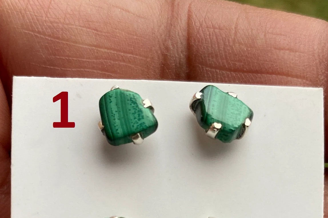 Rough Natural Malachite Sterling Silver Stud Earrings, Tiny Malachite Earrings, Malachite Jewelry, Heart Chakra Stone, Freeform Malachite