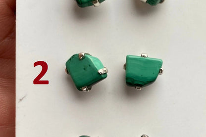 Rough Natural Malachite Sterling Silver Stud Earrings, Tiny Malachite Earrings, Malachite Jewelry, Heart Chakra Stone, Freeform Malachite