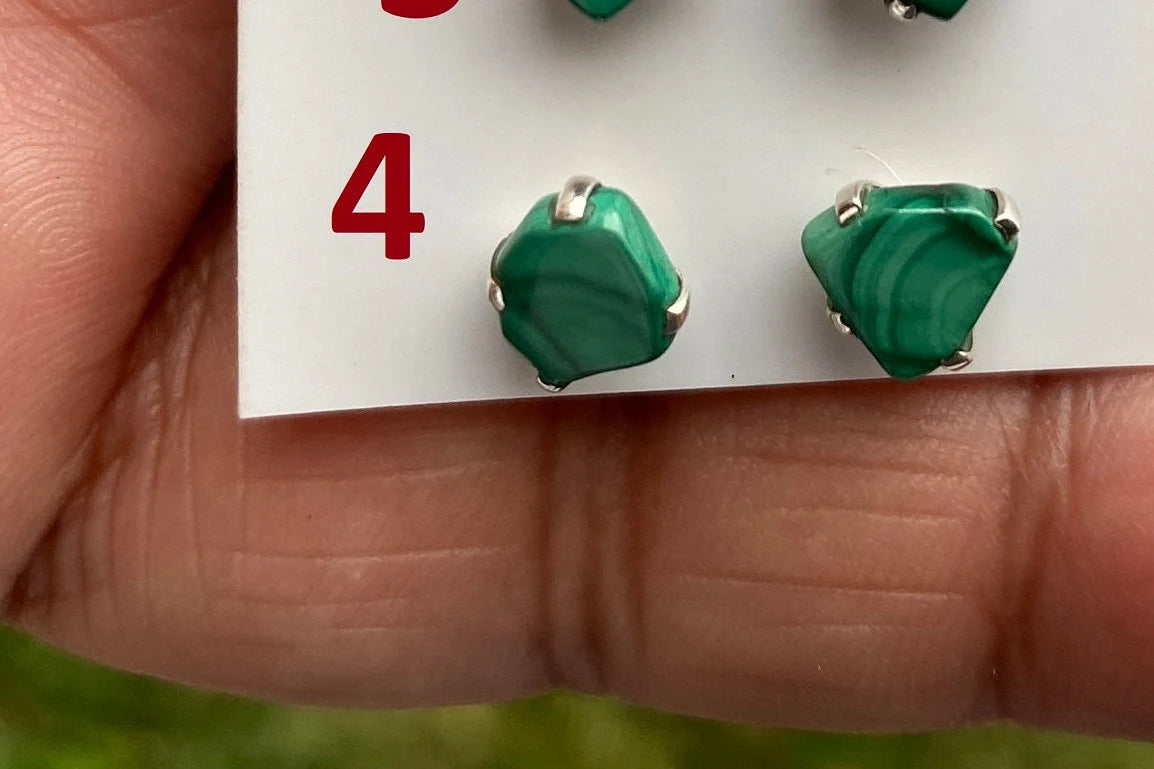 Rough Natural Malachite Sterling Silver Stud Earrings, Tiny Malachite Earrings, Malachite Jewelry, Heart Chakra Stone, Freeform Malachite