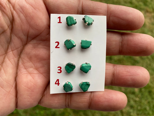 Rough Natural Malachite Sterling Silver Stud Earrings, Tiny Malachite Earrings, Malachite Jewelry, Heart Chakra Stone, Freeform Malachite