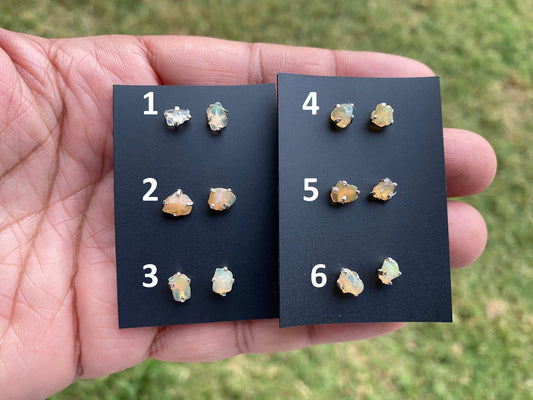 Rough Opal Sterling Silver Earring, Raw Opal Stud Earring, Raw Opal Prong Stud Earring, Ethiopian Opal Post Earrings, Bridesmaid Gift