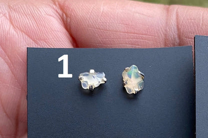 Rough Opal Sterling Silver Earring, Raw Opal Stud Earring, Raw Opal Prong Stud Earring, Ethiopian Opal Post Earrings, Bridesmaid Gift