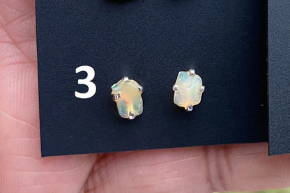 Rough Opal Sterling Silver Earring, Raw Opal Stud Earring, Raw Opal Prong Stud Earring, Ethiopian Opal Post Earrings, Bridesmaid Gift