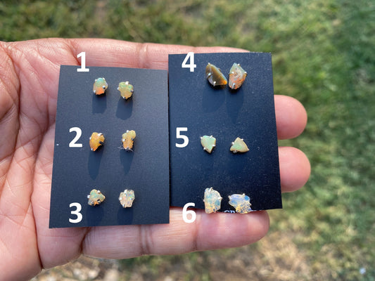 Rough Opal Sterling Silver Stud Earrings, Raw Opal Stud Earring, Raw Opal Prong Stud Earring, Ethiopian Opal Post Earrings, Bridesmaid Gift