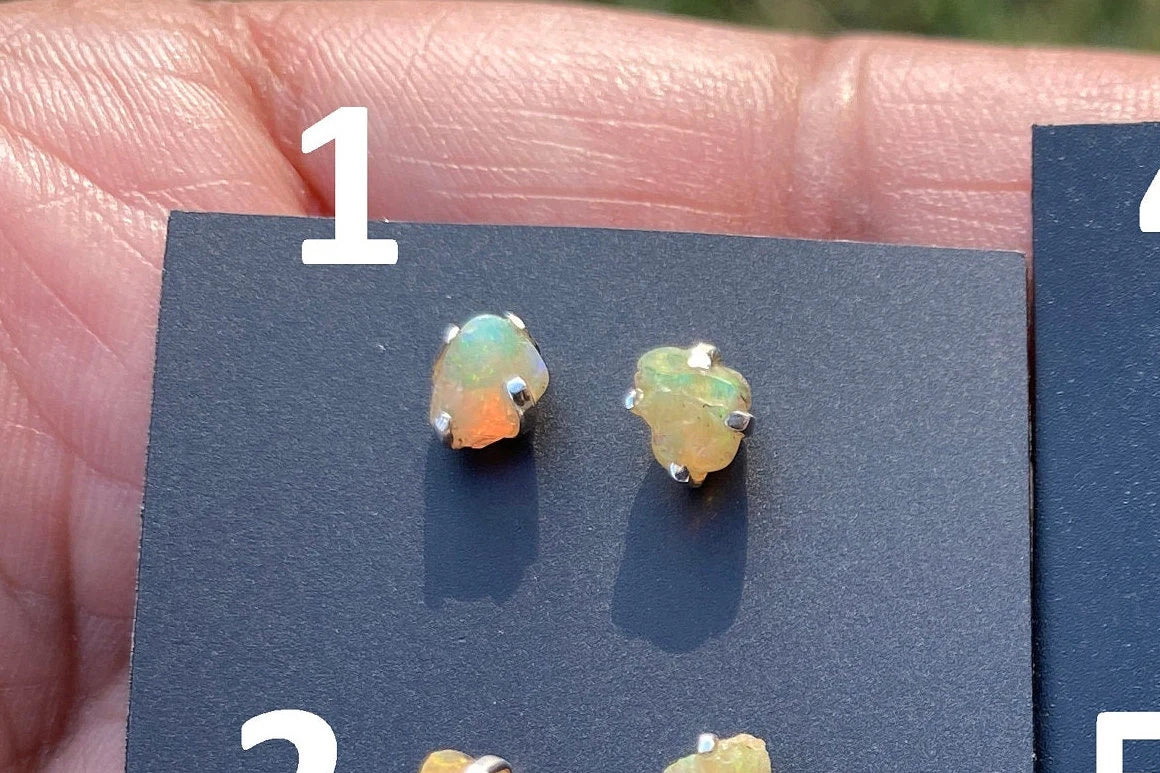 Rough Opal Sterling Silver Stud Earrings, Raw Opal Stud Earring, Raw Opal Prong Stud Earring, Ethiopian Opal Post Earrings, Bridesmaid Gift